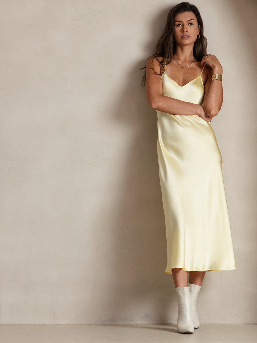 100% Mulberry Silk Spaghetti Strap Midi Long Dress