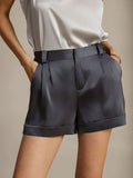 19Momme Silk Women's Cuffed Shorts With Side Pockets Design
