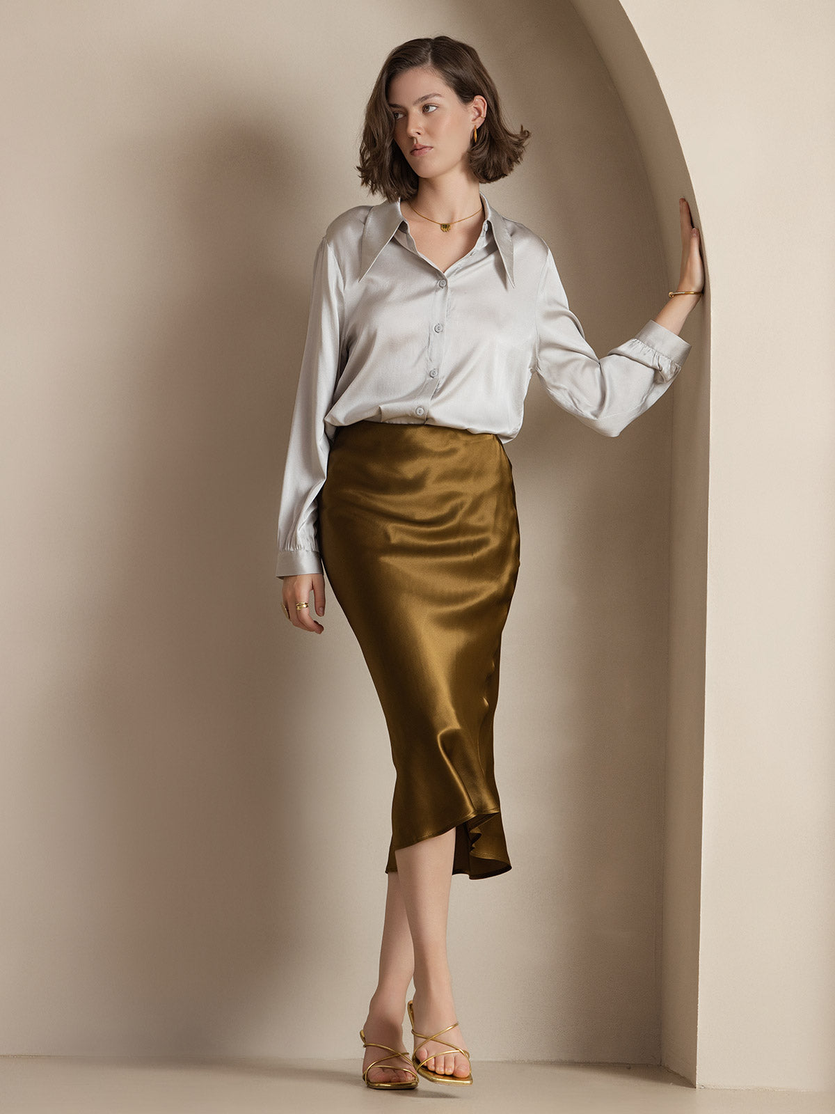 100% Mulberry Silk Stretch Long Straight Skirt