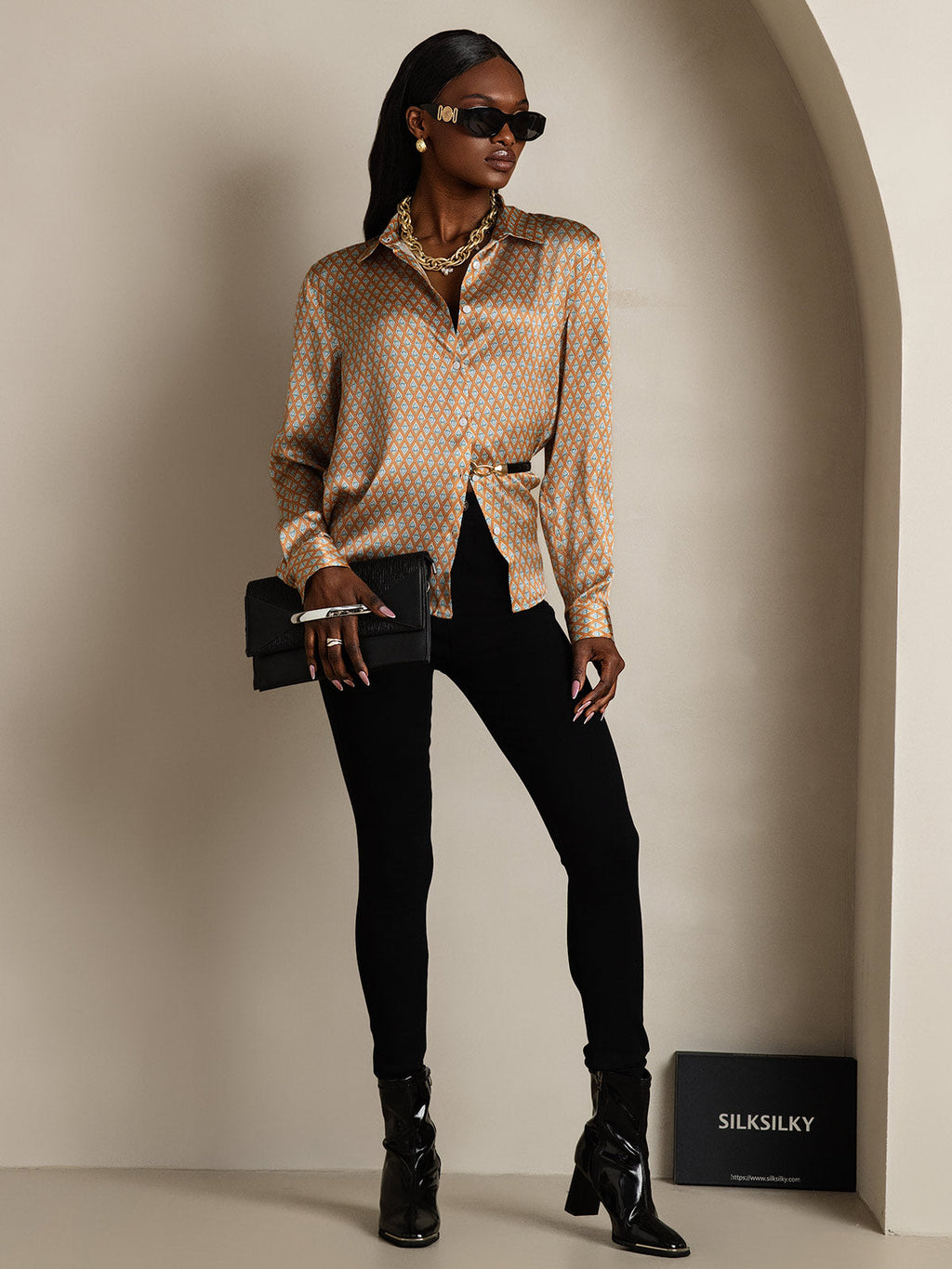 Women's 19 Momme Silk Long Sleeves Button-Up Shirt