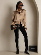 19Momme Silk Long Sleeve Lapel Collar Women's Shirt with Button Up Design