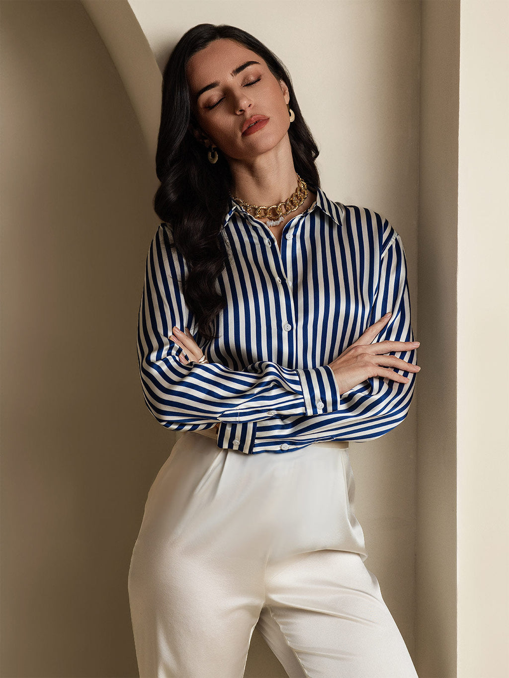 Women's 19 Momme Silk Long Sleeves Button-Up Shirt