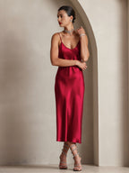 100% Mulberry Silk Spaghetti Strap Midi Long Dress