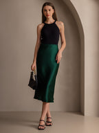 100% Mulberry Silk Stretch Long Straight Skirt