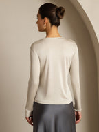 Women's Pure Silk Long Sleeve Round Neck Top