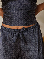 100% Mulberry Silk Navy Ginkgo Print Spaghetti Strap V Neck Camisole Set