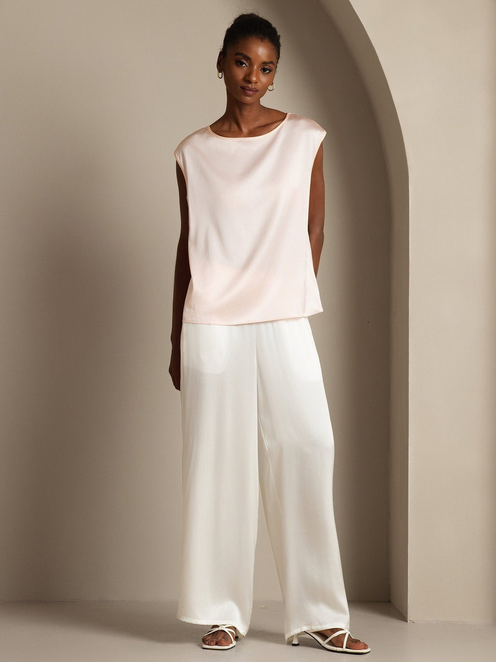 19Momme Silk Cap Sleeve Round Neck Women's Top