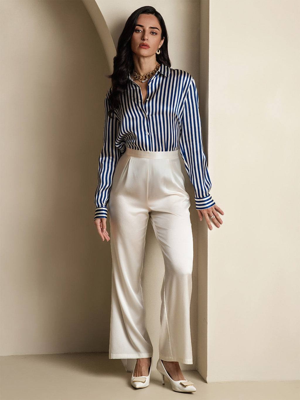 Women's 19 Momme Silk Long Sleeves Button-Up Shirt