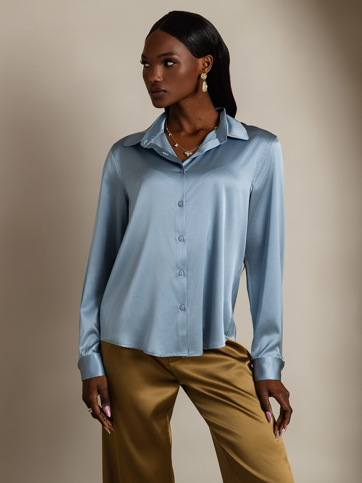 Women's 19 Momme Silk Long Sleeves Button-Up Shirt