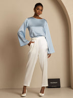 19Momme Silk Bell Sleeve Boat Neck Women's Top