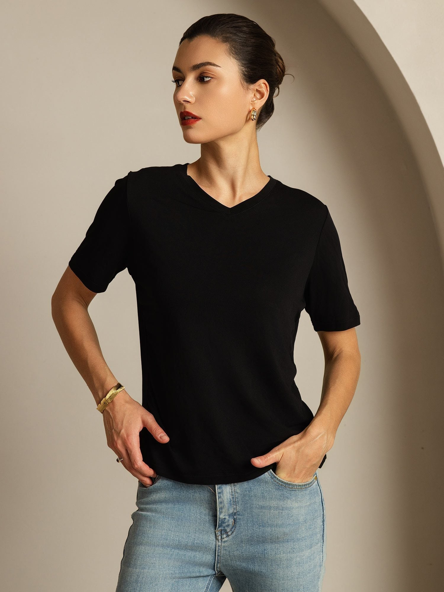 Pure Silk V-Neck Women's T-Shirt