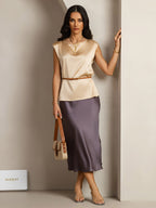 19Momme Silk Cap Sleeve Round Neck Women's Top