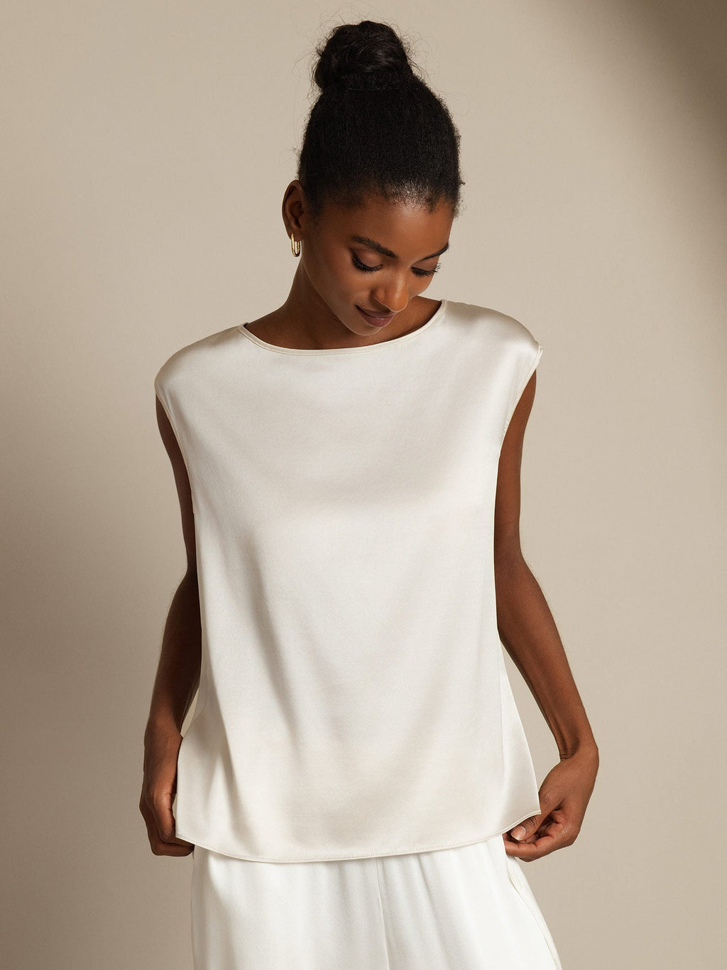 19Momme Women's Silk Cap Sleeve Round Neck Top