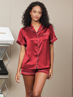 Women's 100% Mulberry Silk Short Sleeve Above the Knee Pajamas Set