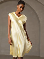 100% Mulberry Silk Cap Sleeve V-neck Midi Nightgown