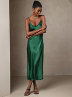 100% Mulberry Silk Spaghetti Strap Midi Long Dress