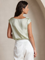 19Momme Women's Silk Cap Sleeve Cowl Neck Top