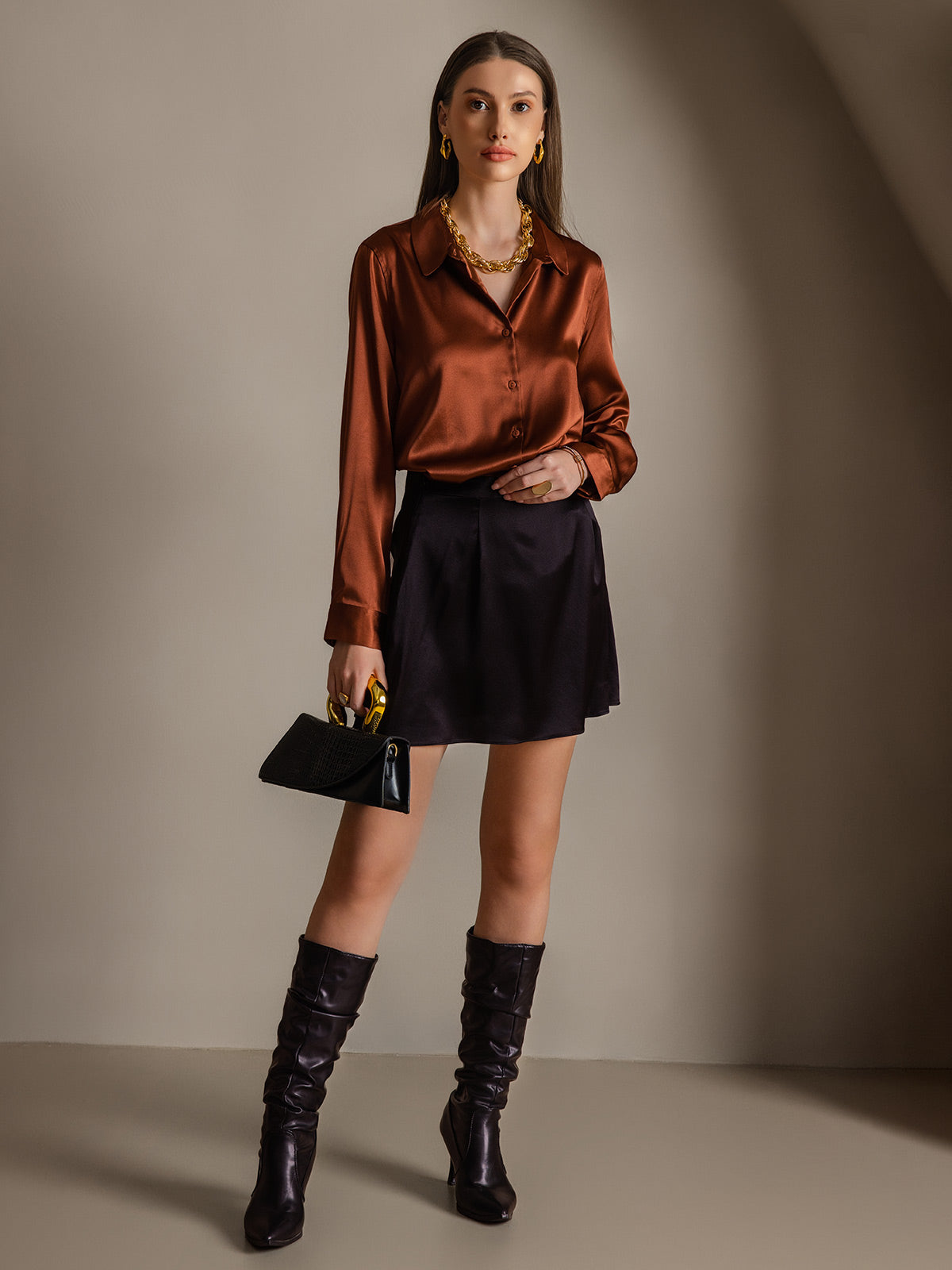 Women's 19 Momme Silk Long Sleeves Button-Up Shirt
