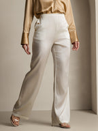 19Momme Silk High Waist Straight Fit Women's Pants with Back Elastic Waist Design