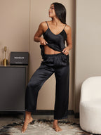 100% Mulberry Silk Spaghetti Strap V Neck Cami & Pants Pajama Set