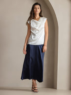 19Momme Silk Cap Sleeve Cowl Neck Women's Top