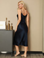 100% Mulberry Silk Spaghetti Strap V-neck Midi Nightgown