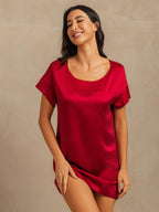 19Momme Washable Silk Short Sleeve Round Neck Short Nightgown