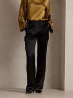 19Momme Silk High Waist Straight Fit Women's Pants with Back Elastic Waist Design