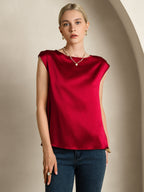 19Momme Women's Silk Cap Sleeve Round Neck Top