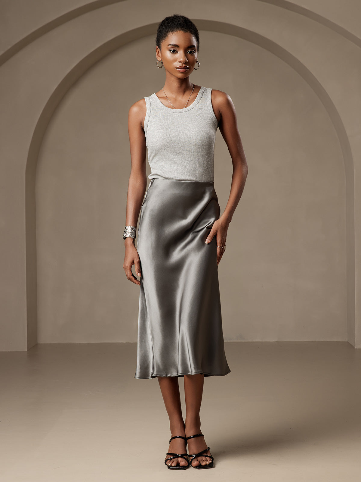 100% Mulberry Silk Stretch Long Straight Skirt