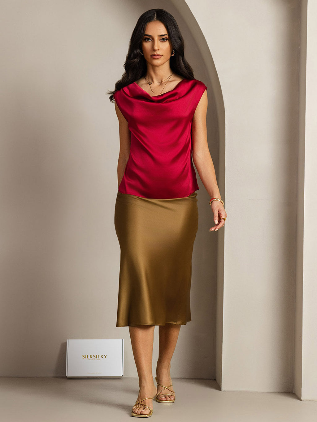 19Momme Silk Cap Sleeve Cowl Neck Women's Top