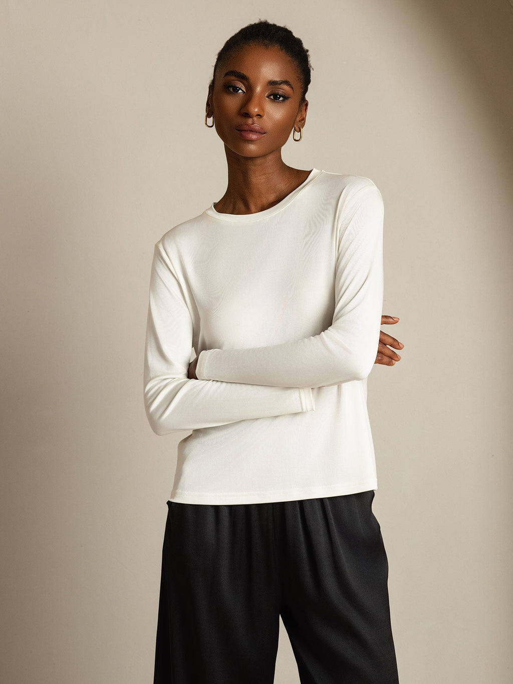 Women's Pure Silk Long Sleeve Round Neck Top