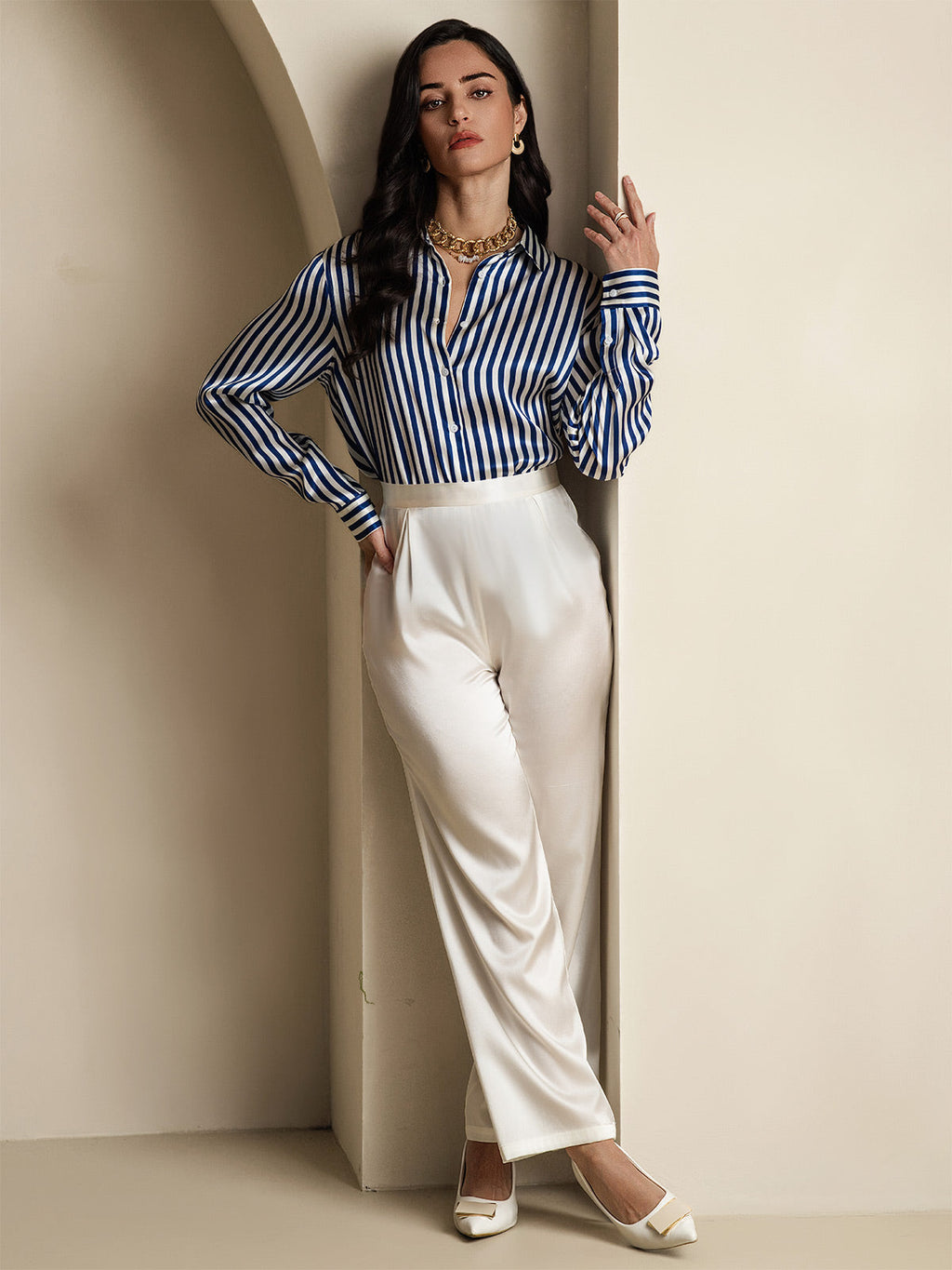 Women's 19 Momme Silk Long Sleeves Button-Up Shirt