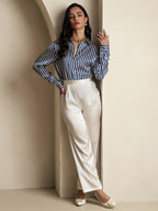 19Momme Silk Long Sleeve Lapel Collar Women's Shirt with Button Up Design