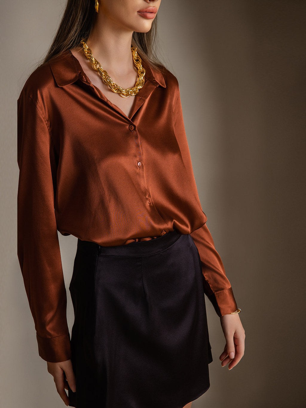 Women's 19 Momme Silk Long Sleeves Button-Up Shirt