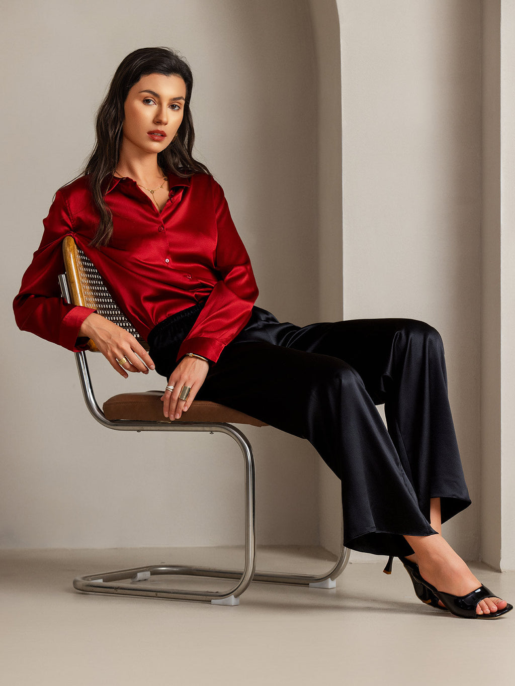 Women's 19 Momme Silk Long Sleeves Button-Up Shirt