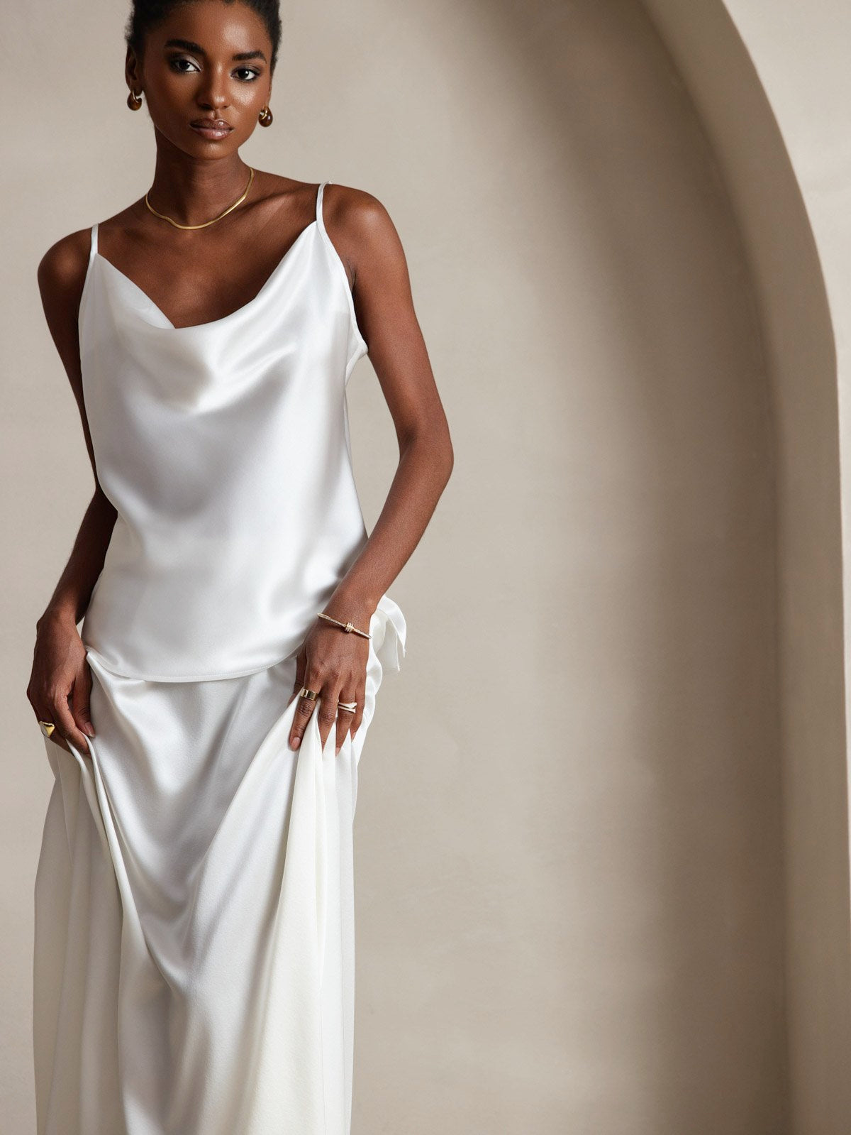 19Momme Silk Cowl Neck Camisole Top