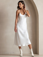 100% Mulberry Silk Spaghetti Strap Midi Long Dress