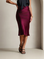 100% Mulberry Silk Stretch Long Straight Skirt