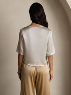 100% Mulberry Silk Women's Blouse Short Sleeve Boxy Crop Top