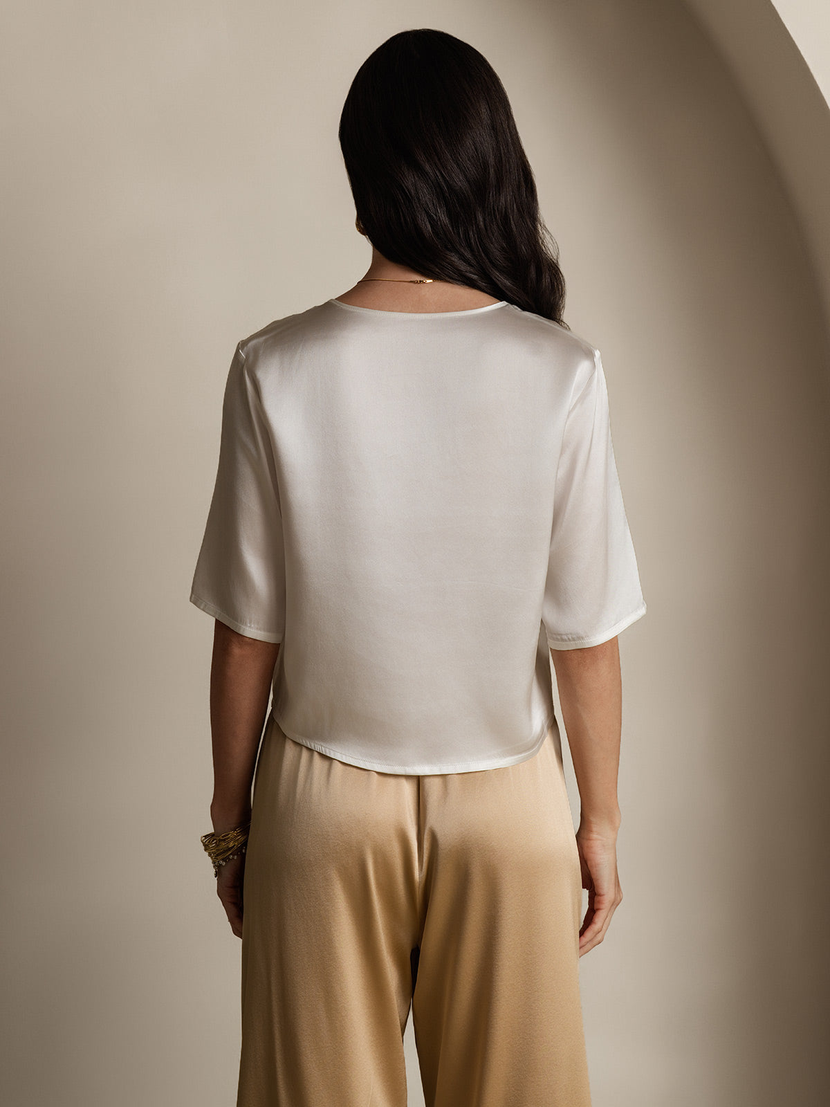 100% Mulberry Silk Women's Blouse Short Sleeve Boxy Crop Top