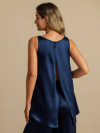 Pure Silk Sleeveless U-Neck Backless Slit High-low Tank Top