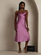 100% Mulberry Silk Spaghetti Strap V Neck Midi Dress