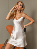 100% Mulberry Silk Nightgown V Neck Essential Slip