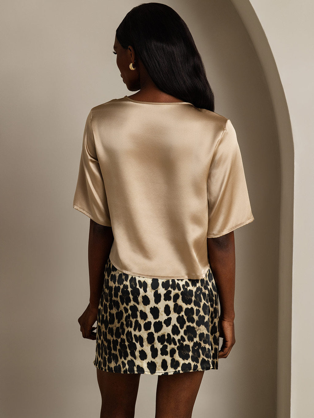 100% Mulberry Silk Women's Blouse Short Sleeve Boxy Crop Top
