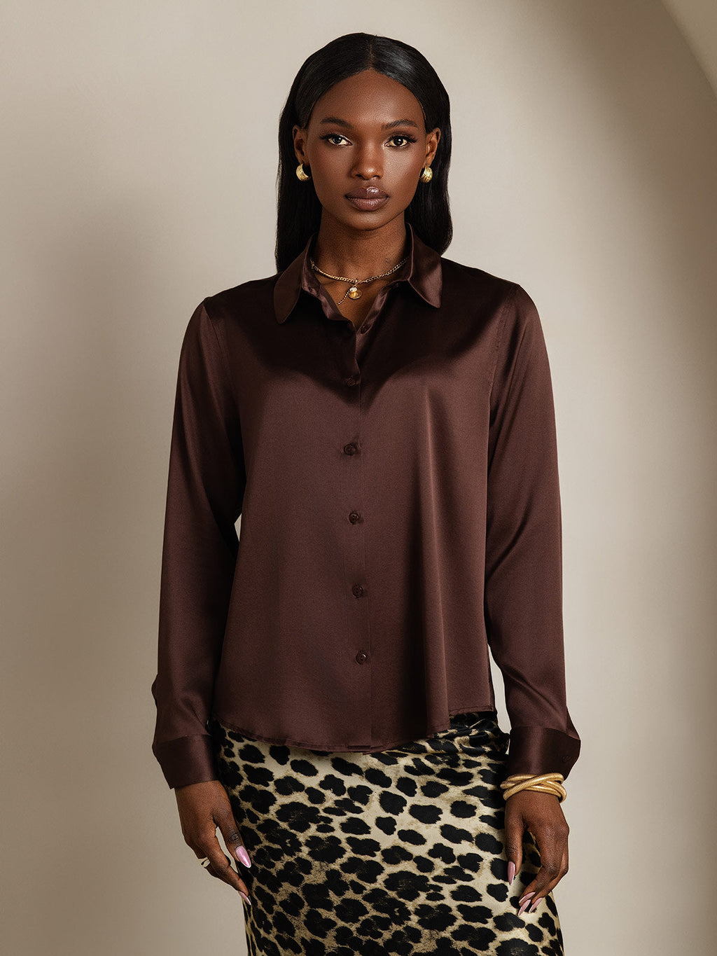 Women's 19 Momme Silk Long Sleeves Button-Up Shirt