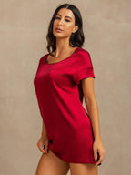 19Momme Washable Silk Short Sleeve Round Neck Short Nightgown