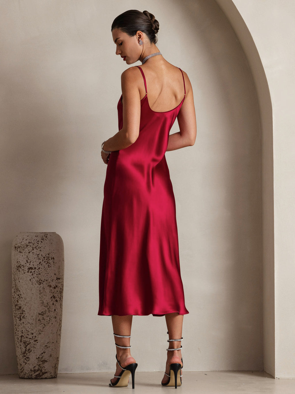100% Mulberry Silk Spaghetti Strap Midi Long Dress