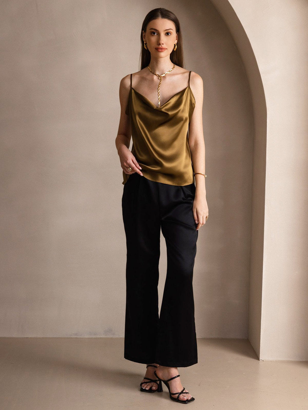 19Momme Silk Cowl Neck Camisole Top