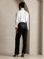 19Momme Silk High Waist Straight Fit Women's Pants with Zipper Side Pockets Design